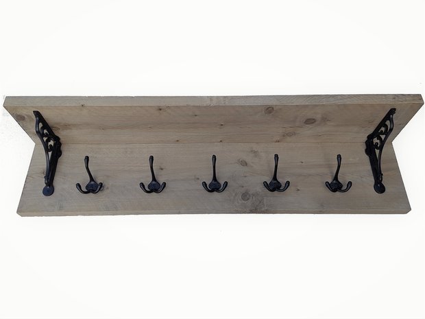 Kapstok plankdrager met 5 x Zwart Triple